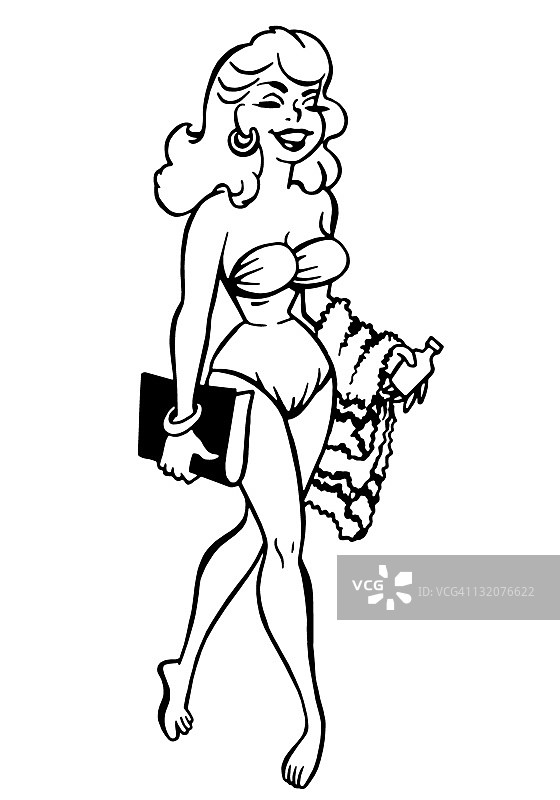 穿着比基尼行走的女人图片素材