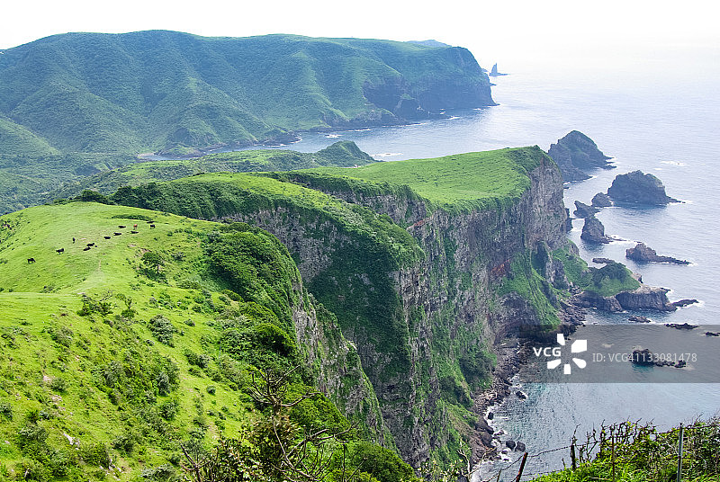 日本隐岐群岛海岸线的陡峭悬崖图片素材