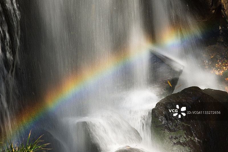 小瀑布底部的彩虹图片素材