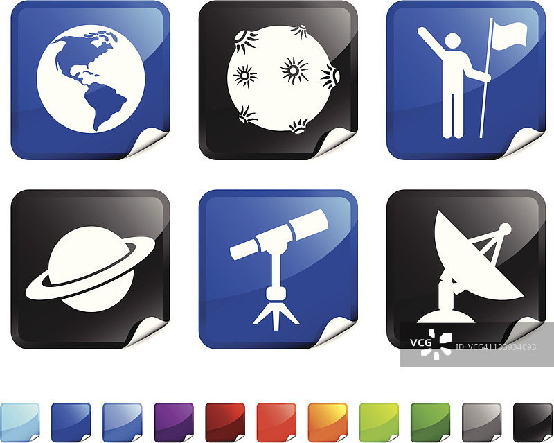 太空探索免版税矢量图标贴纸套装图片素材