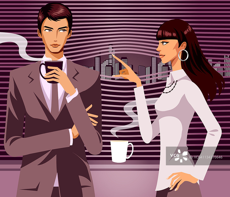 商务人士看着手捧咖啡的女人图片素材