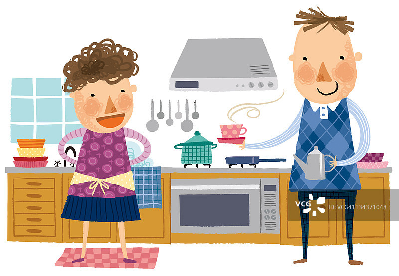 丈夫给妻子倒茶图片素材