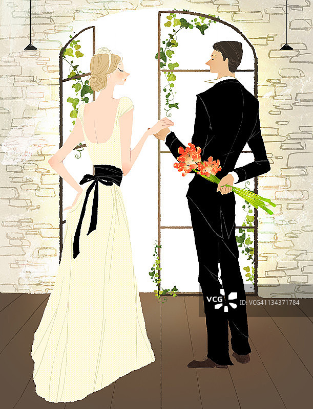 新婚夫妇手牵手图片素材