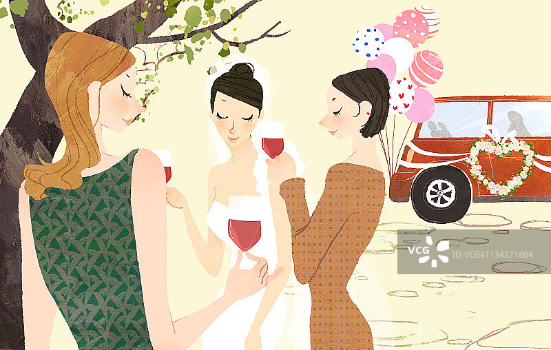 新娘和朋友们一起喝酒图片素材
