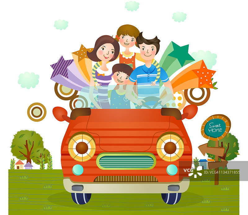 行驶中的一家人肖像图片素材
