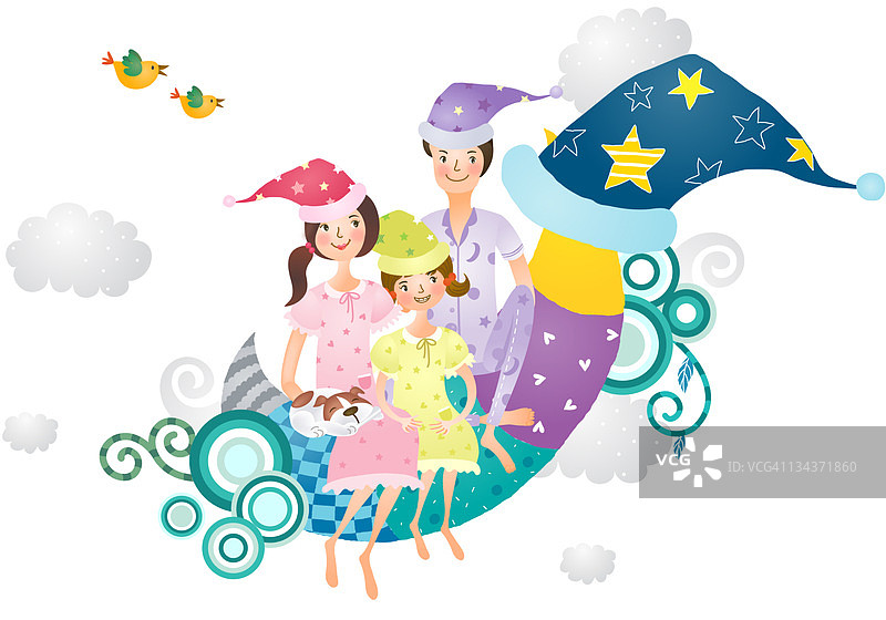 戴帽家庭月球合影图片素材