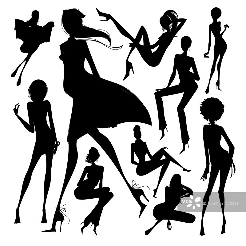 白色背景上的女性剪影合集图片素材