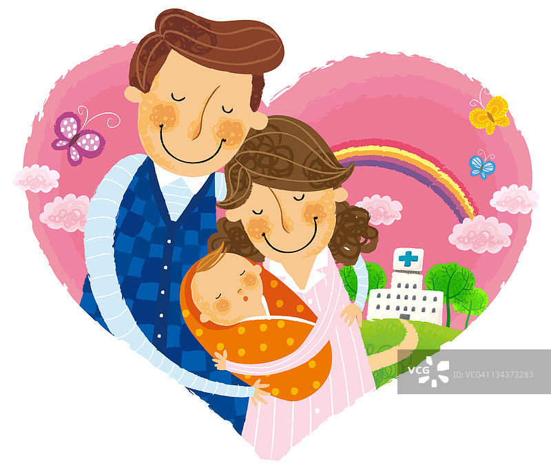 情侣带着新生婴儿从医院离开图片素材