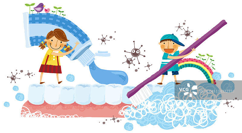 男孩和女孩刷牙图片素材