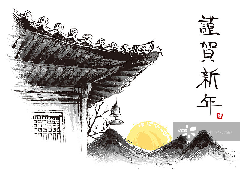 带风景的建筑外观素描图片素材