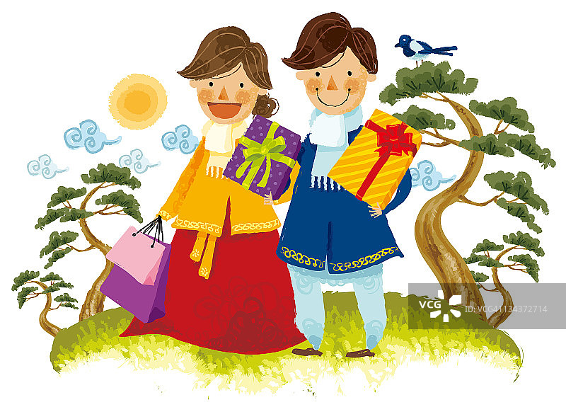 情侣提着礼品盒和购物袋图片素材