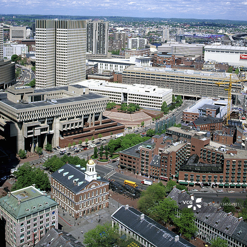 波士顿的法尼尔厅、市政厅和昆西市场图片素材