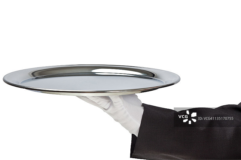 手持空托盘，白色背景图片素材