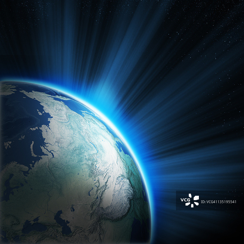 地球与冉冉升起的太阳图片素材