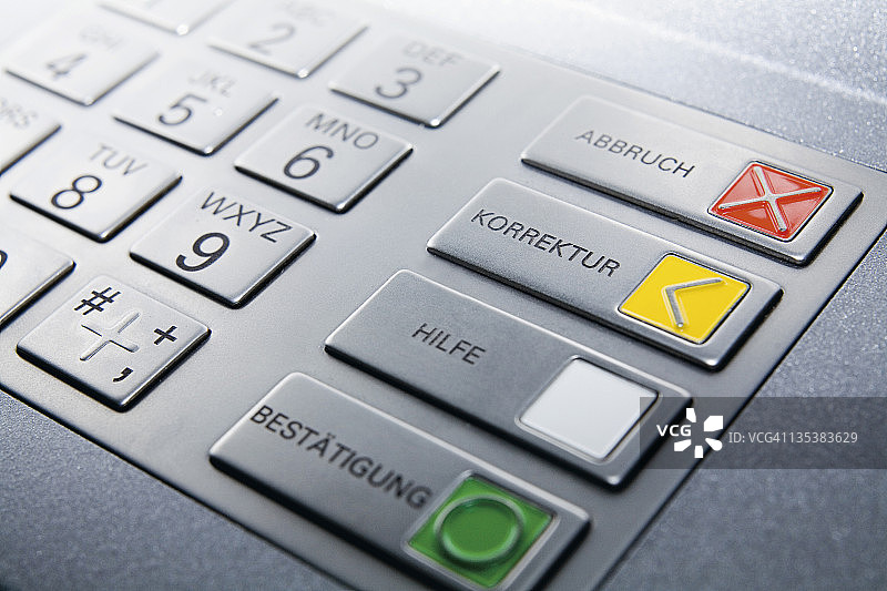 德国：自动取款机按钮的特写图片素材