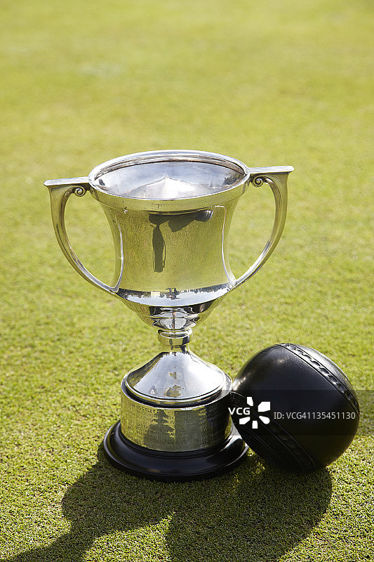 保龄球绿地上的奖杯和保龄球图片素材