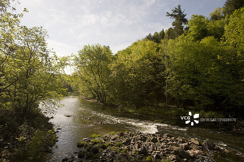 春日清晨流经格林菲尔德的绿河图片素材