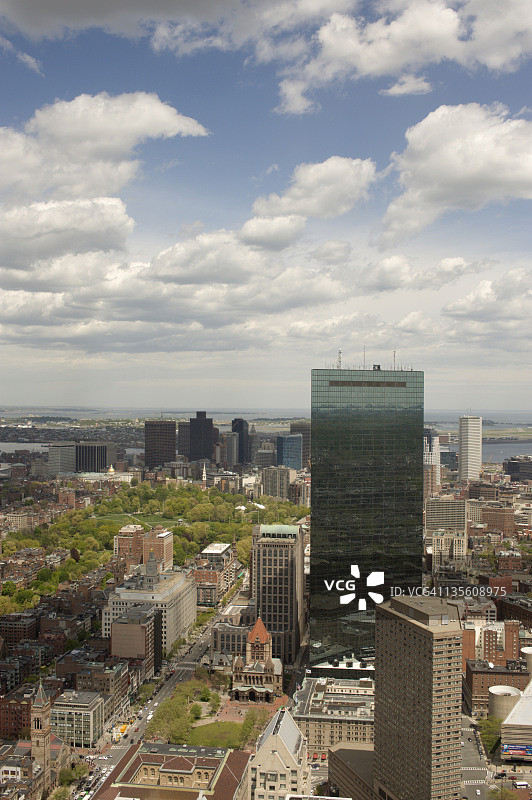 波士顿空中鸟瞰图，包括约翰·汉考克大厦图片素材