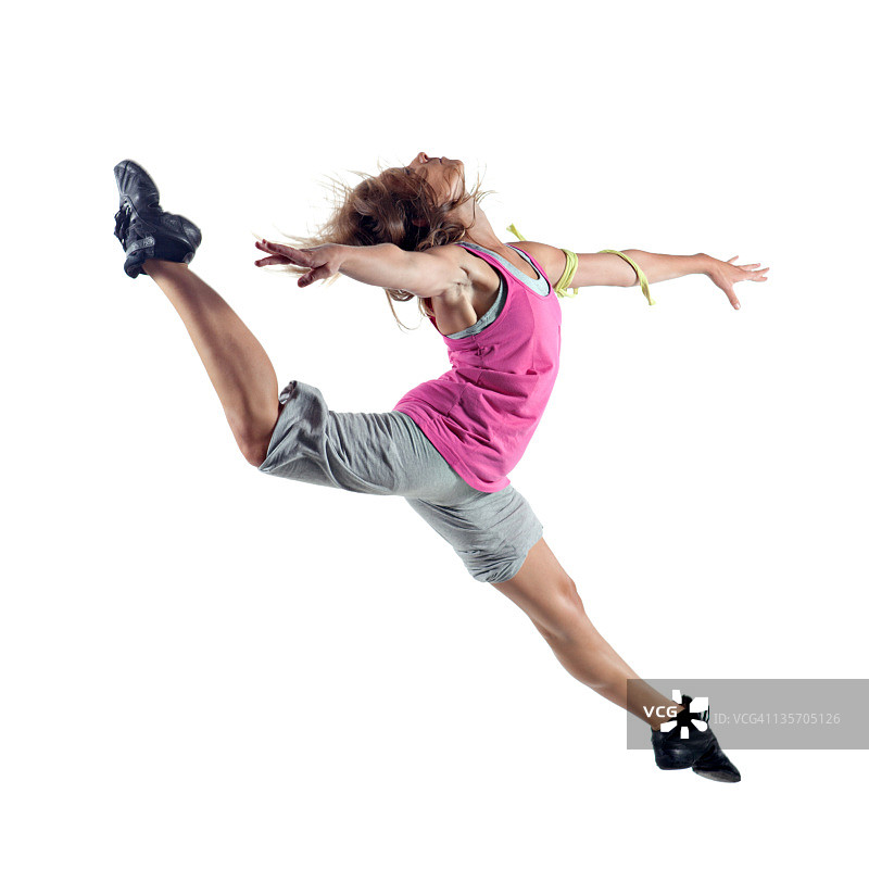 跳跃中的现代芭蕾舞女演员图片素材