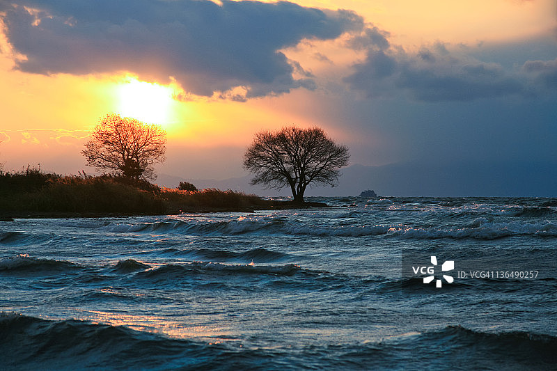 琵琶湖日落图片素材