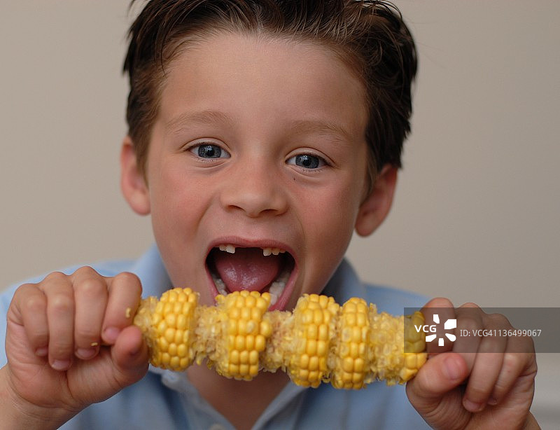 男孩吃玉米棒图片素材