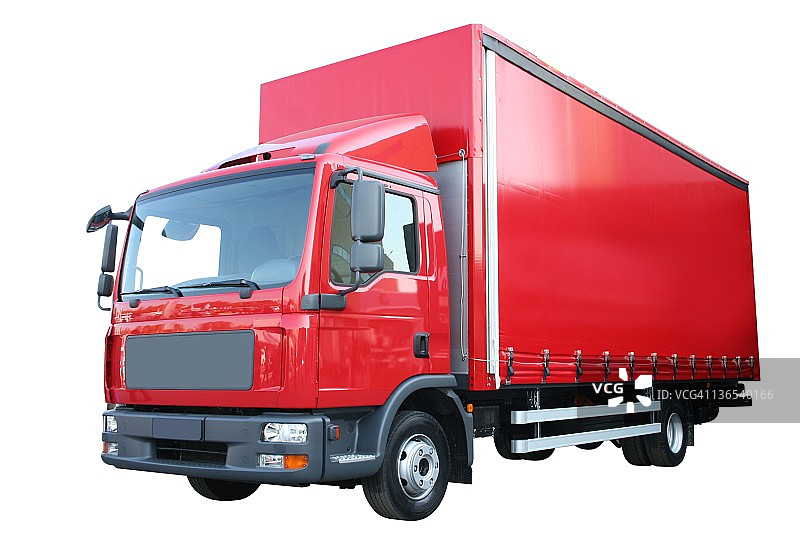 白色背景上的红色大货车图片素材