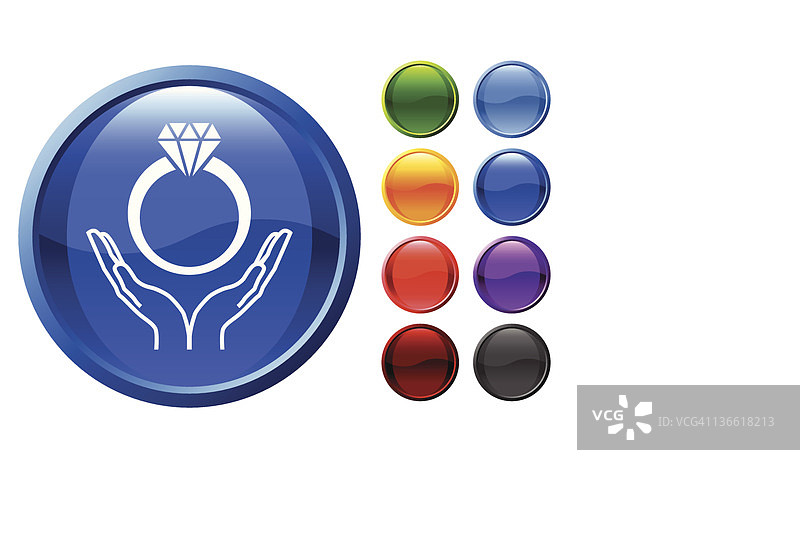 蓝色圆形图标上的白色订婚戒指图案图片素材