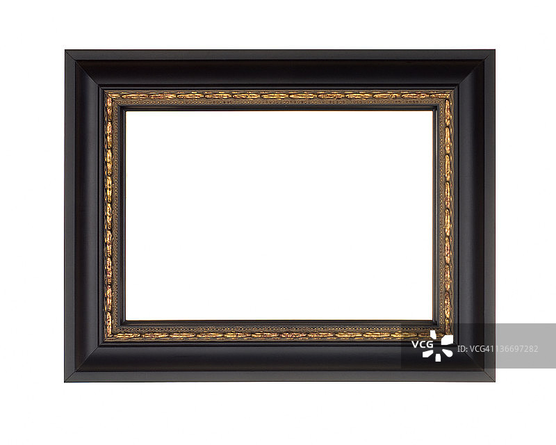 黑色现代金色边框相框，白色背景图片素材