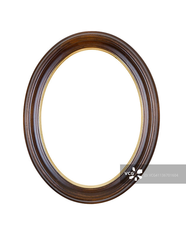 棕色椭圆形圆形相框，白色隔离图片素材