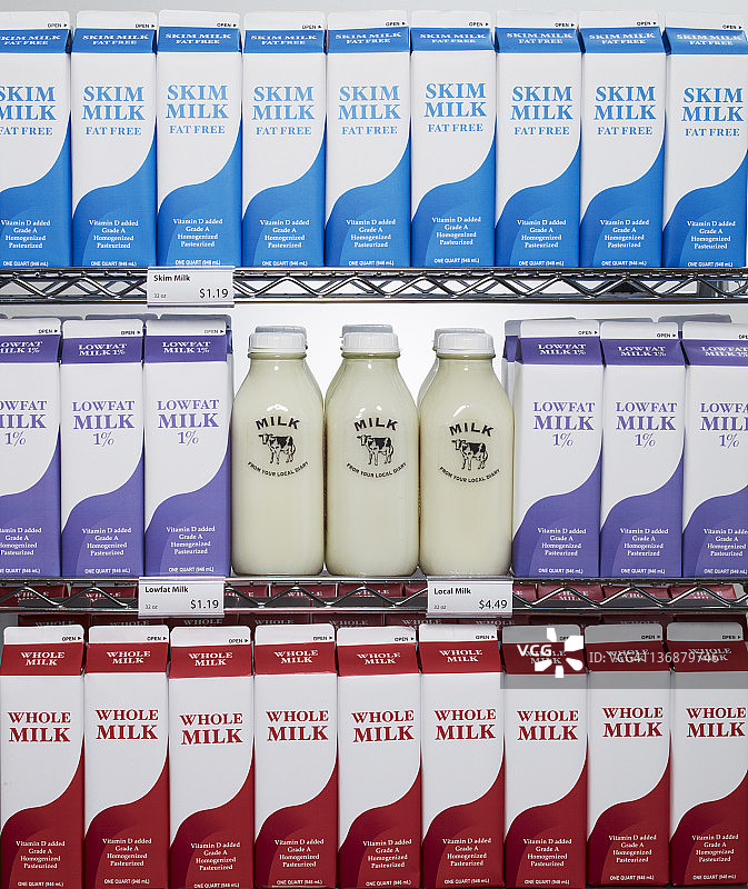 食品杂货店货架上的牛奶图片素材