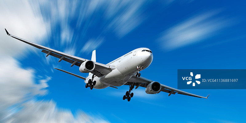 喷气式飞机着陆动态模糊天空图片素材