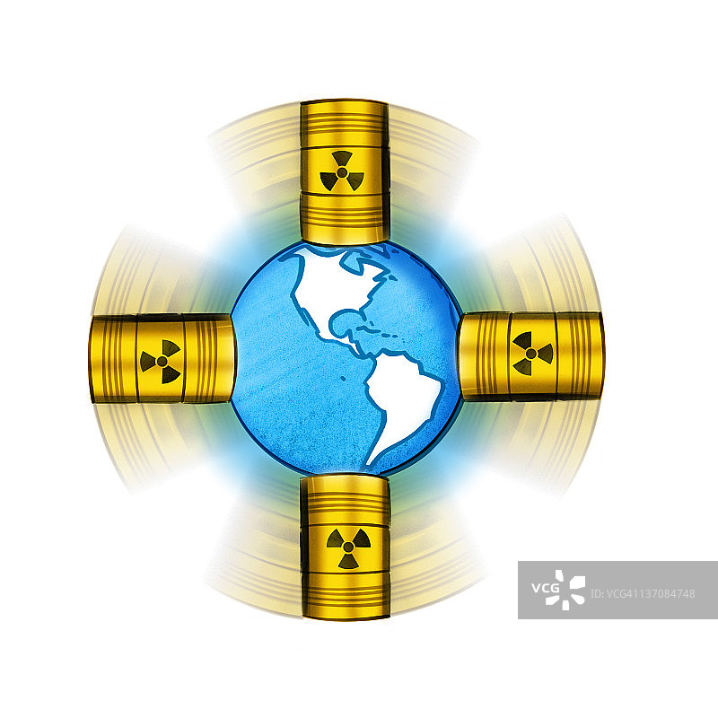 绕地球旋转的核废料桶图片素材