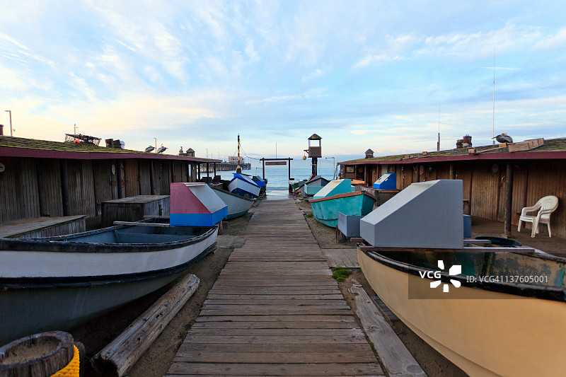 纽波特海滩多里渔船市场图片素材