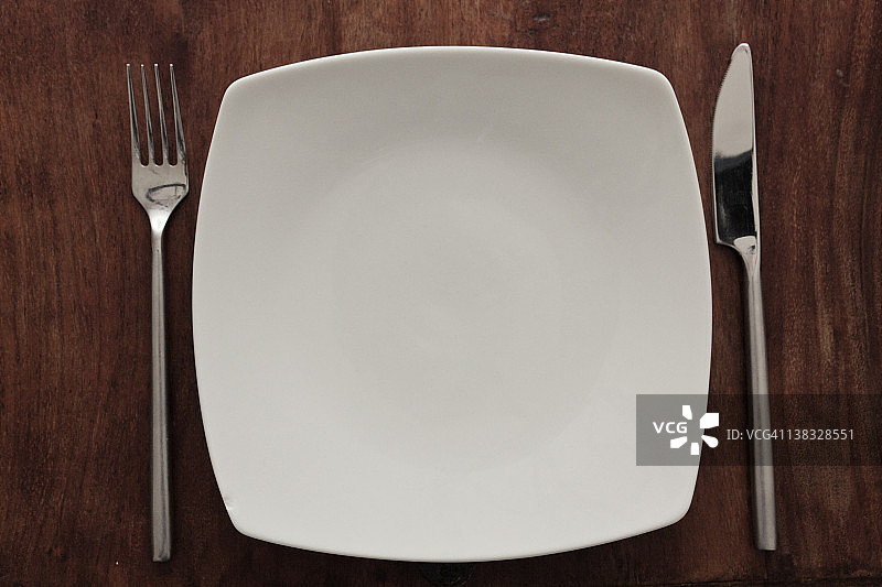 白色盘子配叉子和刀图片素材