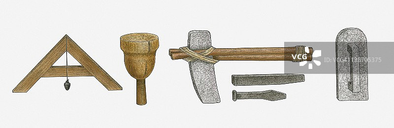 古埃及石工木制水平仪工具插画图片素材