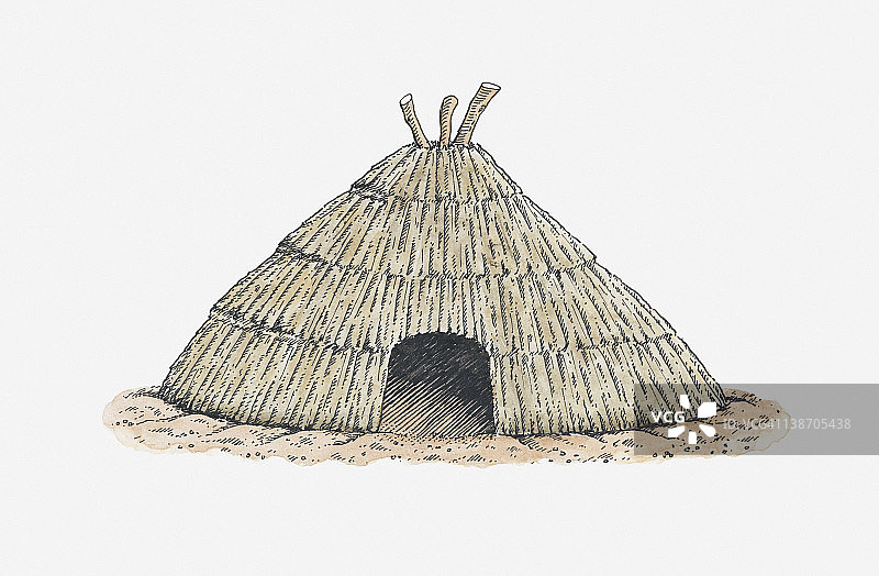 日本本州圆形房屋插画图片素材