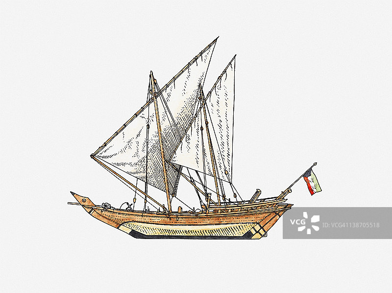 阿拉伯三角帆船插画图片素材