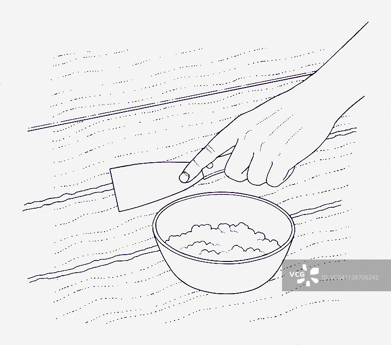 用小刮刀将自制纸浆和墙纸浆料涂抹到地板缝隙中的手的插图图片素材