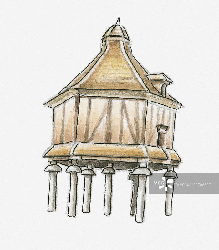 阿莱芒迪德罗普的鸽舍插画，德罗普地区，洛特-加龙省，法国图片素材