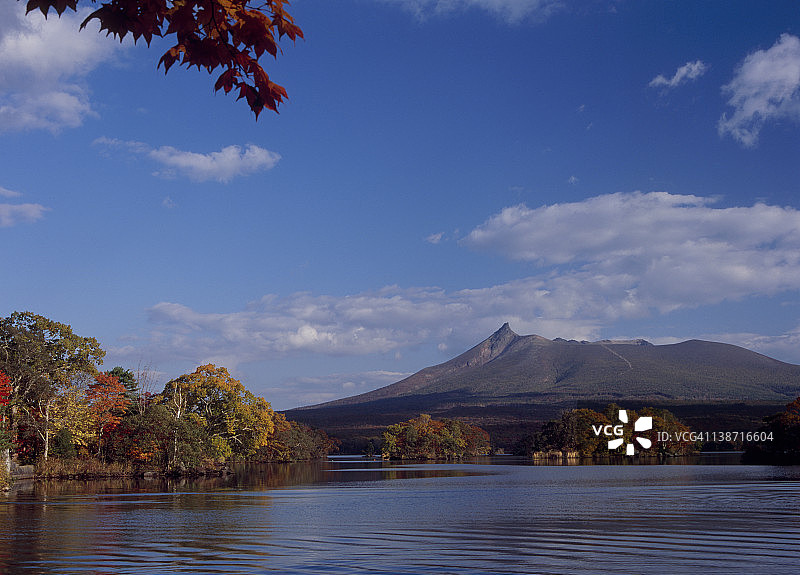 日本北海道驹岳和大沼公园图片素材
