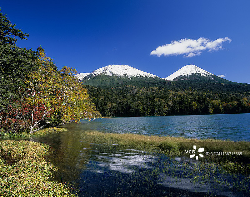 日本北海道阿寒富士山和雌阿寒岳及Onneto湖图片素材
