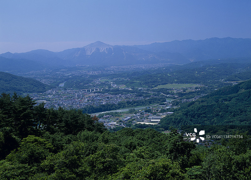 日本埼玉县长瀞町武甲山与长瀞村图片素材