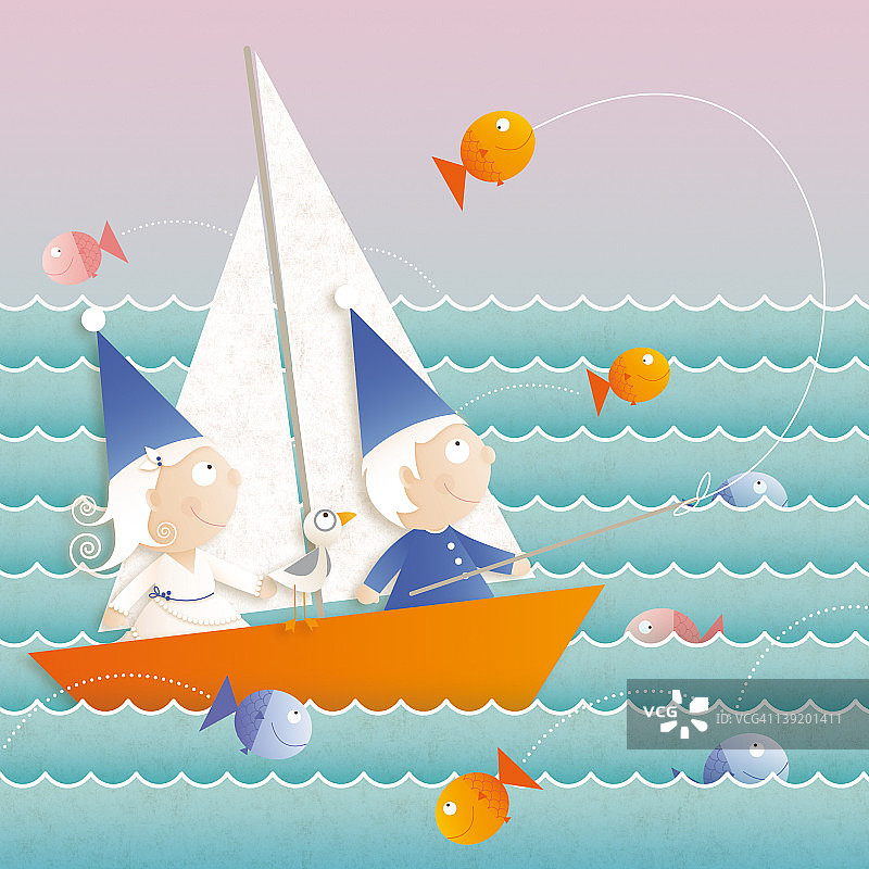 乘船的小矮人图片素材