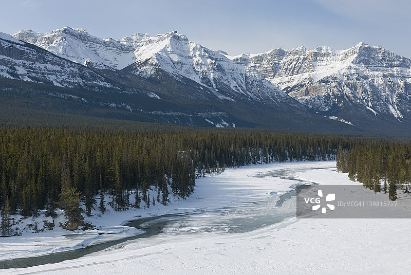 冬季萨斯喀彻温河，加拿大阿尔伯塔省班夫国家公园图片素材