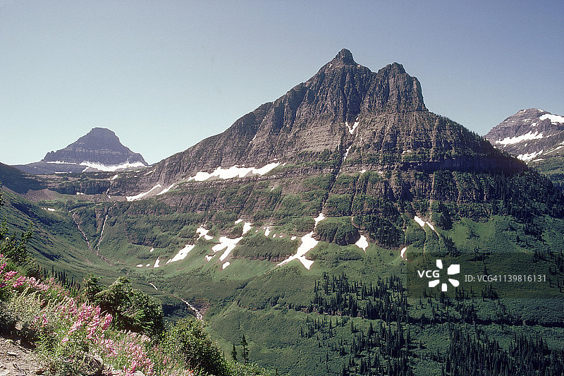 蒙大拿州冰川国家公园，雷诺兹山和奥伯林山图片素材
