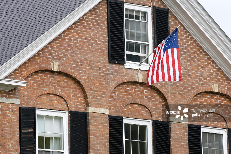 美国佛蒙特州伍德斯托克的历史悠久的房屋和建筑图片素材