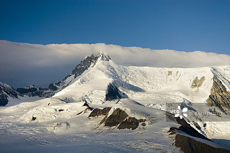 美国阿拉斯加州兰格尔-圣伊莱亚斯国家公园布莱克本山冰川群鸟瞰图图片素材
