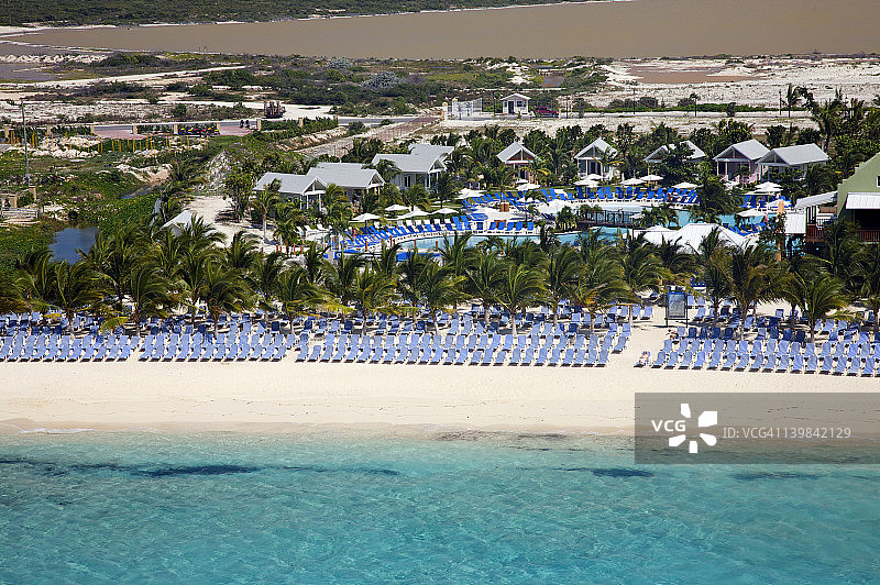 特克斯和凯科斯群岛大特克岛玛格丽塔维尔海滩鸟瞰图图片素材