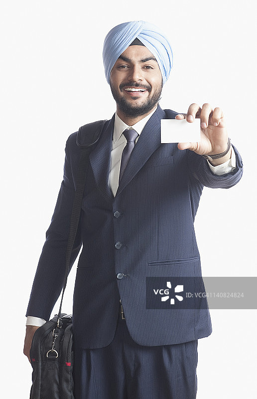 商人展示一张空白名片图片素材