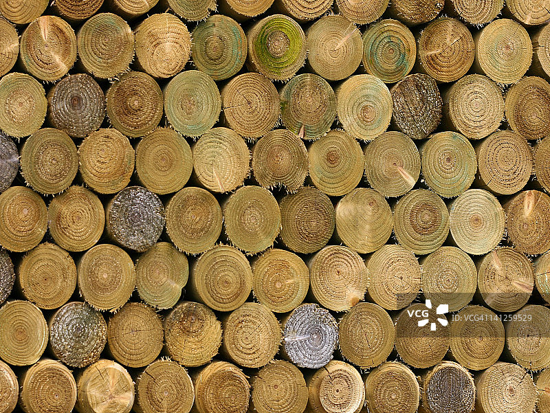 堆叠的圆形木栅栏柱图片素材